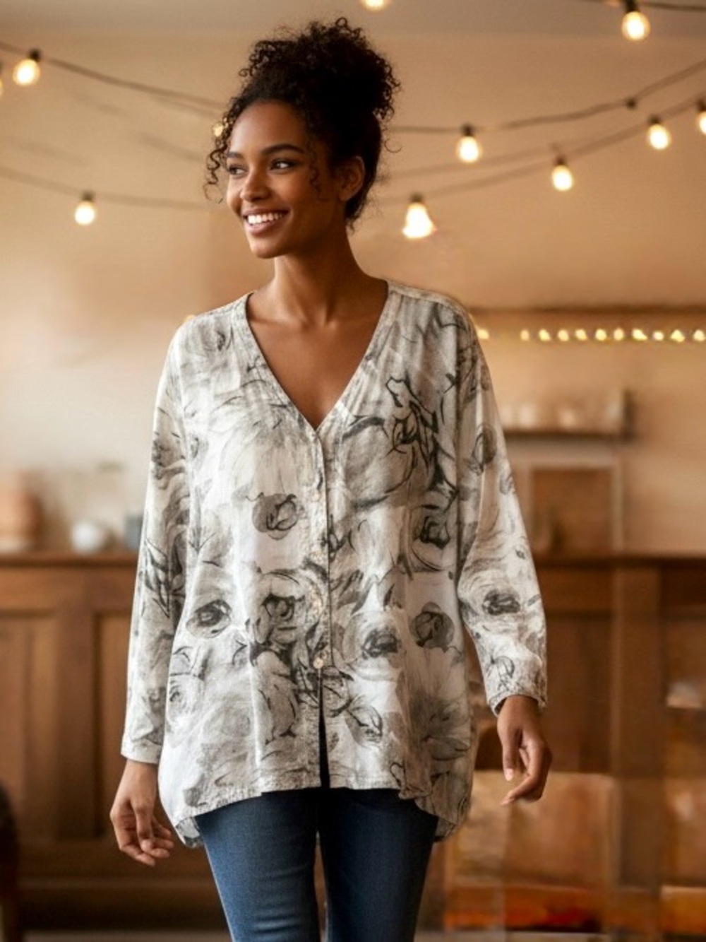 Click By Color Me Cotton Women’s Floral Button Down  Top - 3X